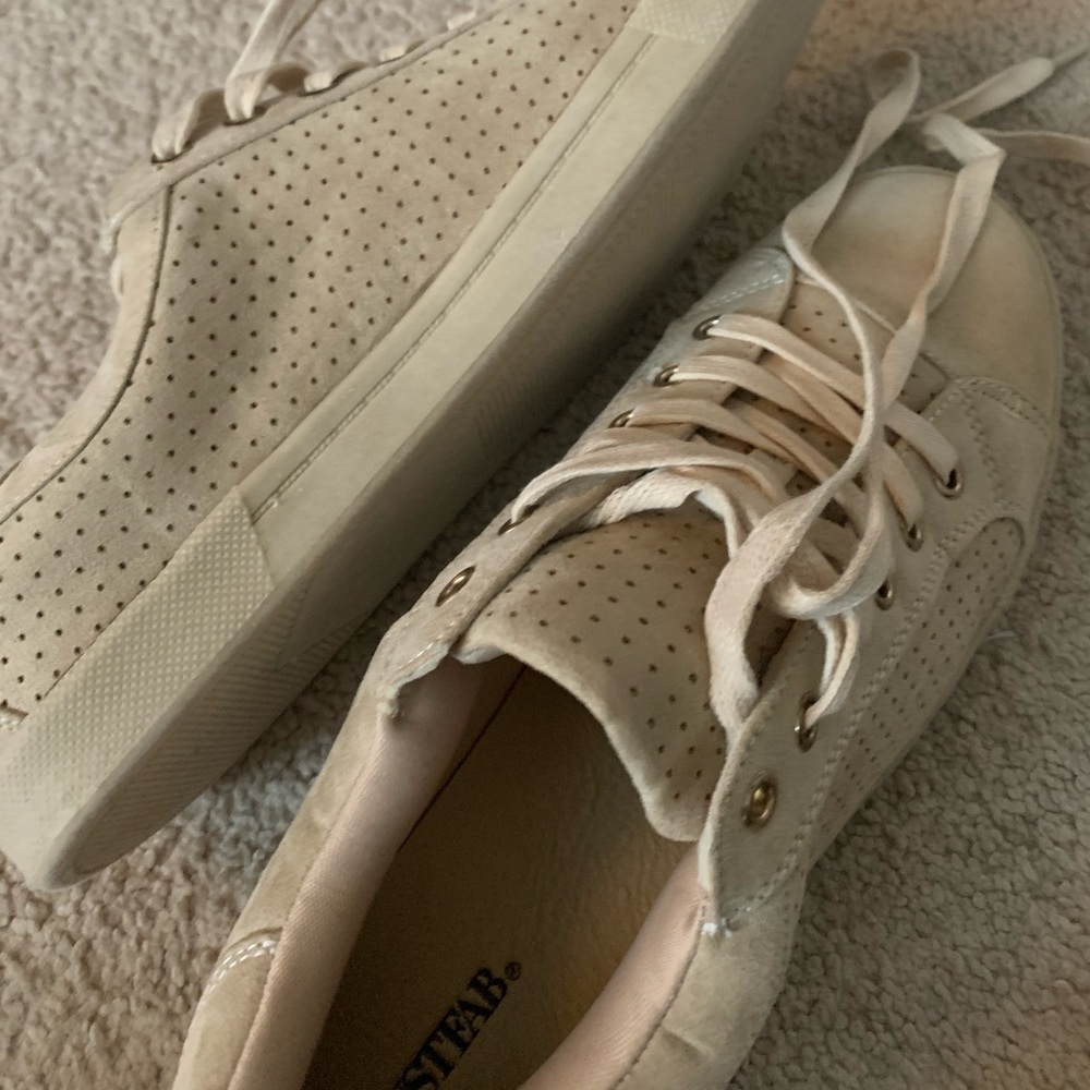 Tan, suede casual sneakers by JustFab- Never worn